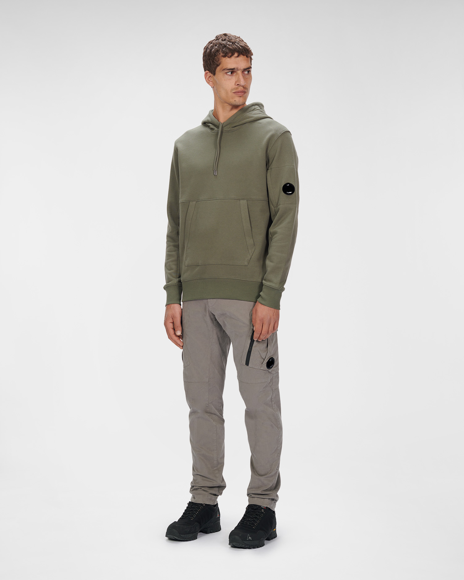 C.P. Company Diagonal Raised Fleece Pullover Hoodie Thyme Green - Imagen 3