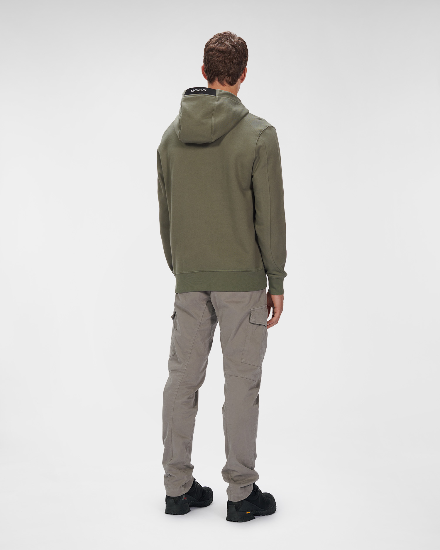 C.P. Company Diagonal Raised Fleece Pullover Hoodie Thyme Green - Imagen 4