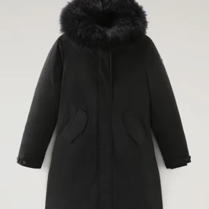 Woolrich Woman Long Parka with Cashmere Fur Black
