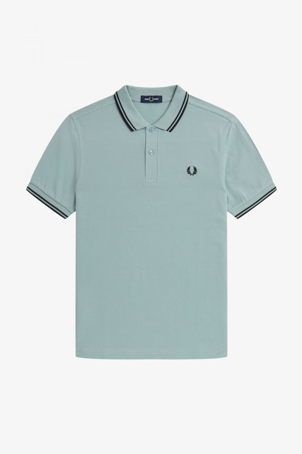 Fred Perry Slim Fit Twin Tipped Polo Silver Blue / Black / Black
