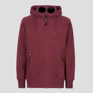 C.P. Company Diagonal Raised Fleece Goggle Hoodie Port Royal Red