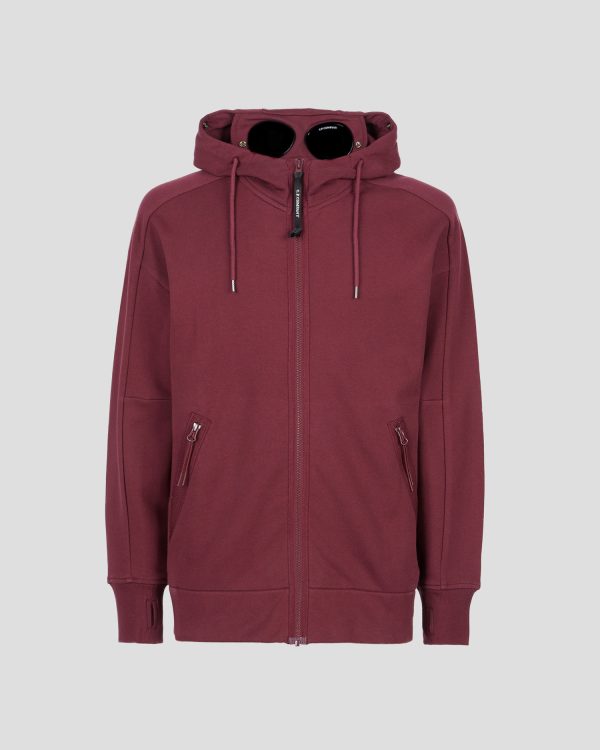 C.P. Company Diagonal Raised Fleece Goggle Hoodie Port Royal Red