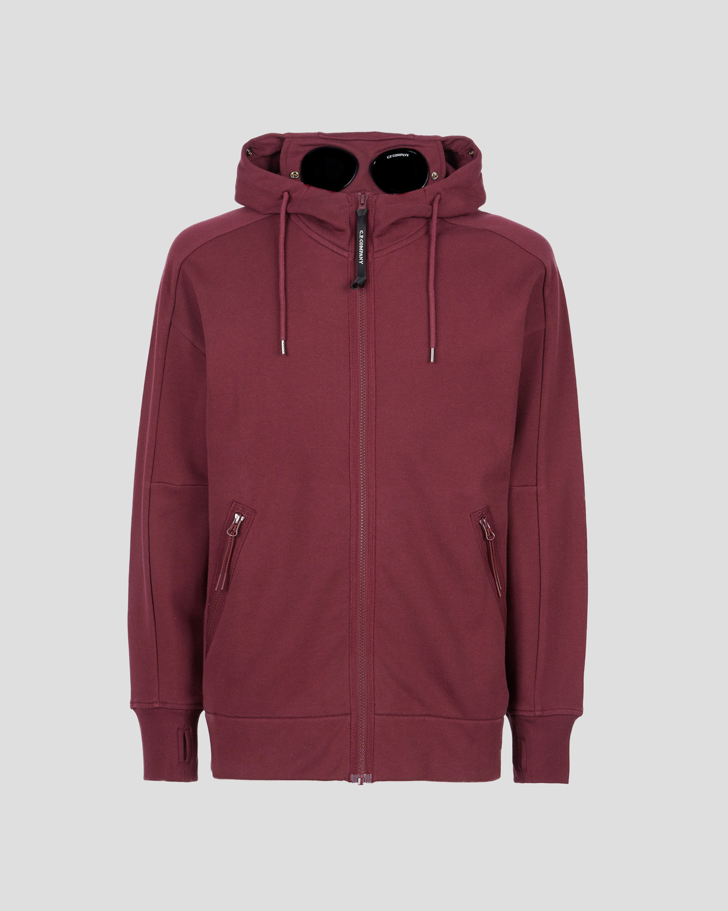 C.P. Company Diagonal Raised Fleece Goggle Hoodie Port Royal Red