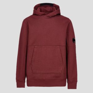 C.P. Company Diagonal Raised Fleece Pullover Hoodie Port Royal Red