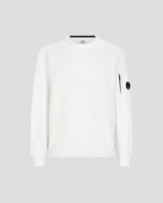 C.P. Company Diagonal Raised Fleece Crew Neck Sweatshirt Gauze White