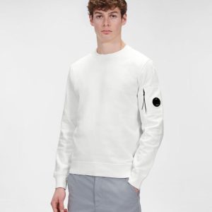 C.P. Company Diagonal Raised Fleece Crew Neck Sweatshirt Gauze White - Imagen 2
