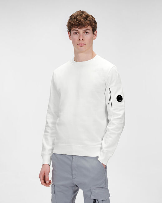 C.P. Company Diagonal Raised Fleece Crew Neck Sweatshirt Gauze White - Imagen 2
