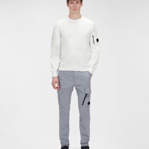 C.P. Company Diagonal Raised Fleece Crew Neck Sweatshirt Gauze White - Imagen 3