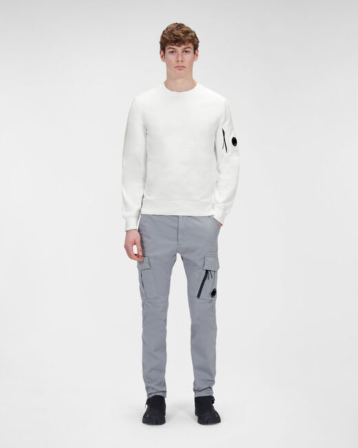 C.P. Company Diagonal Raised Fleece Crew Neck Sweatshirt Gauze White - Imagen 3