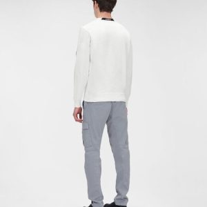 C.P. Company Diagonal Raised Fleece Crew Neck Sweatshirt Gauze White - Imagen 4