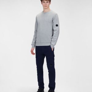 C.P. Company Diagonal Raised Fleece Crew Neck Sweatshirt Grey Melange - Imagen 3