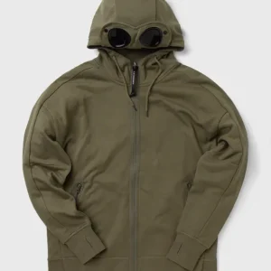 C.P. Company Diagonal Raised Fleece Goggle Hoodie Stone Grey