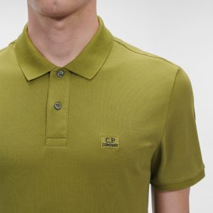 C.P. Company Stretch Pique Slim Fit Logo Polo Green Moss - Imagen 2