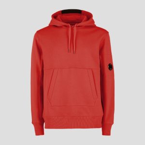 C.P. Company Diagonal Raised Fleece Pullover Hoodie Fiery Red