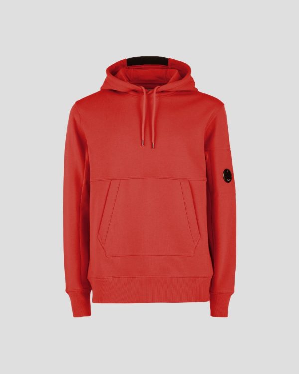 C.P. Company Diagonal Raised Fleece Pullover Hoodie Fiery Red