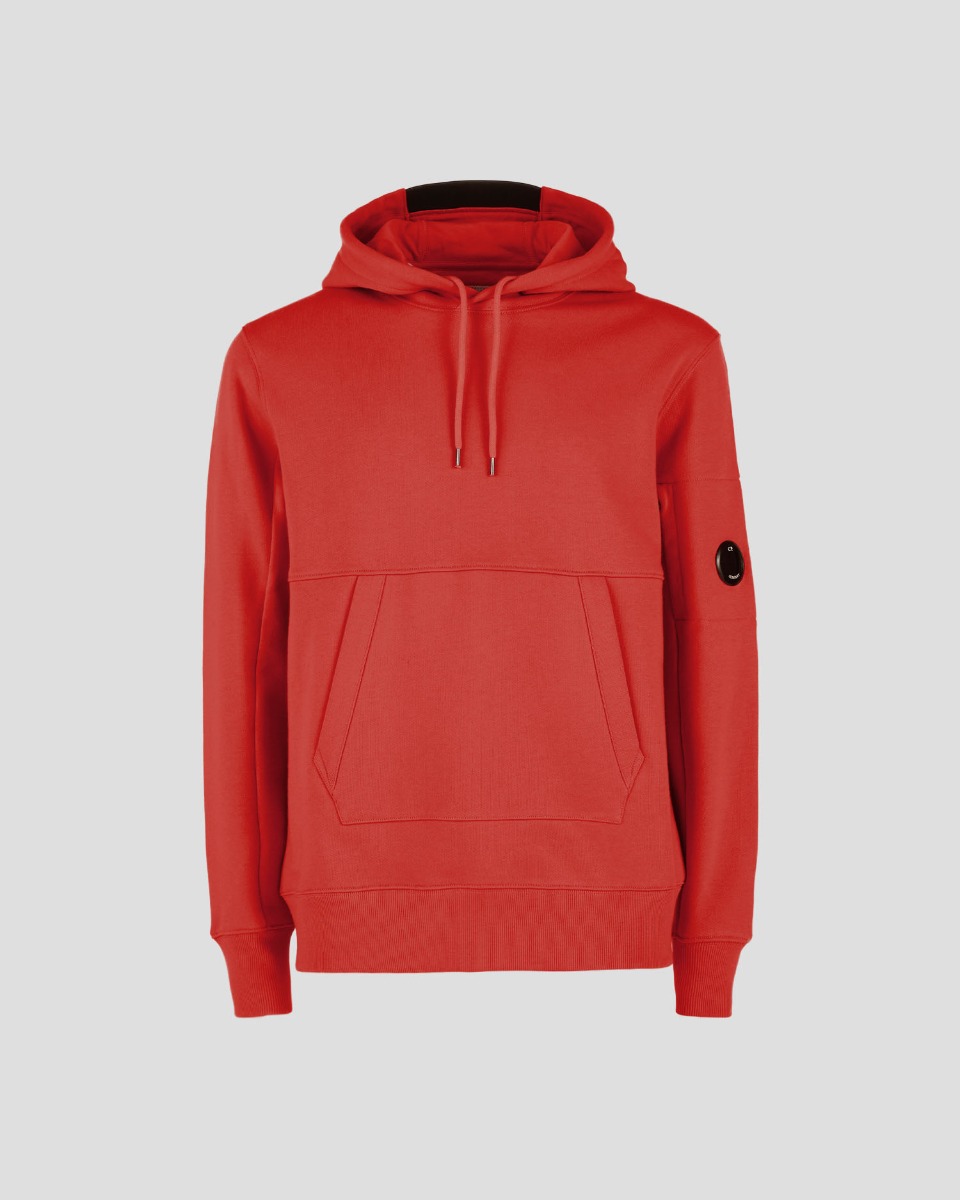 C.P. Company Diagonal Raised Fleece Pullover Hoodie Fiery Red