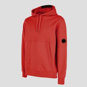 C.P. Company Diagonal Raised Fleece Pullover Hoodie Fiery Red - Imagen 2