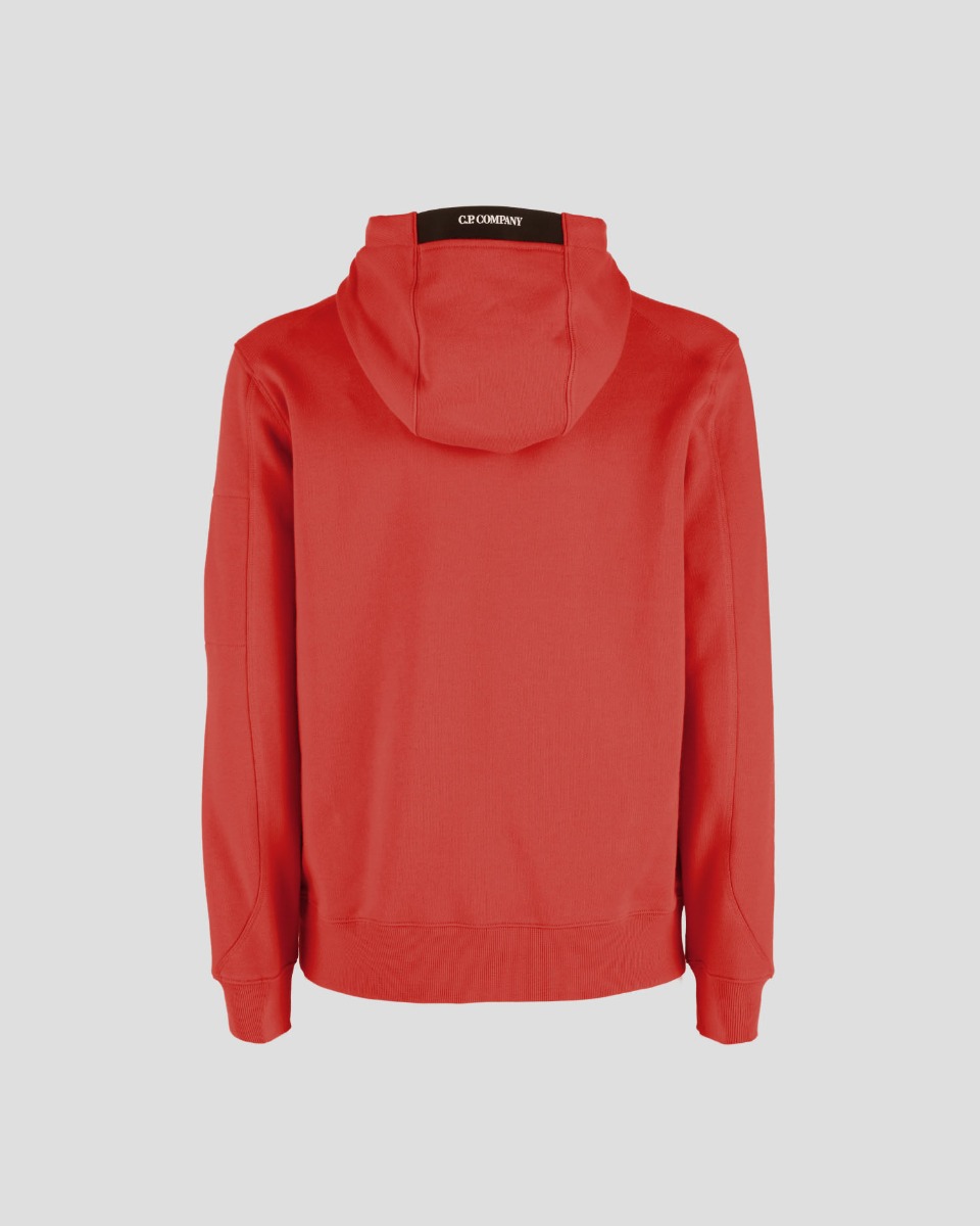 C.P. Company Diagonal Raised Fleece Pullover Hoodie Fiery Red - Imagen 3
