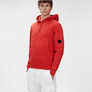 C.P. Company Diagonal Raised Fleece Pullover Hoodie Fiery Red - Imagen 4