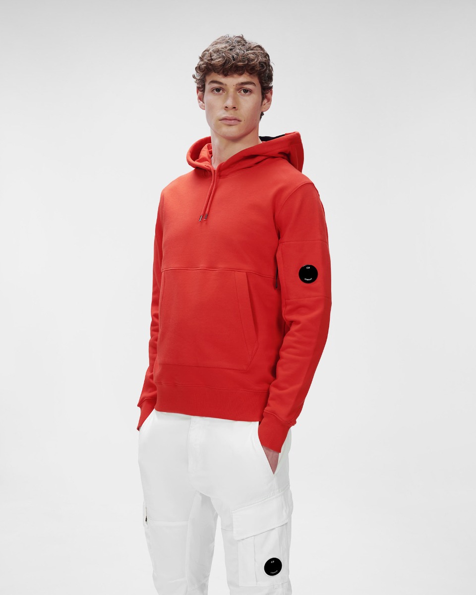 C.P. Company Diagonal Raised Fleece Pullover Hoodie Fiery Red - Imagen 4
