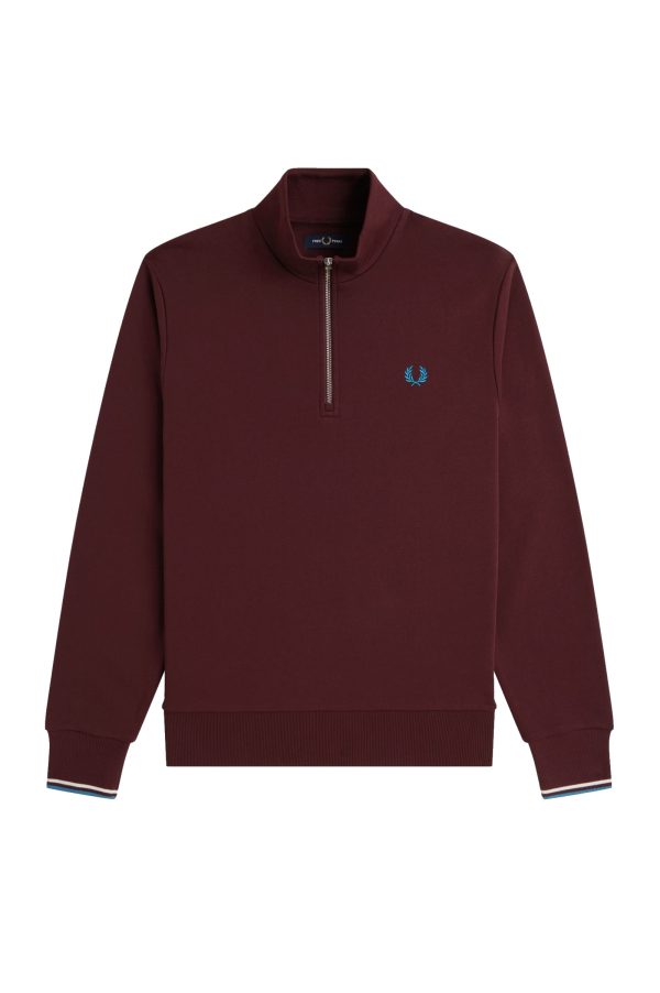 Fred Perry Half Zip Sweatshirt Oxblood / Ecru / Court Blue
