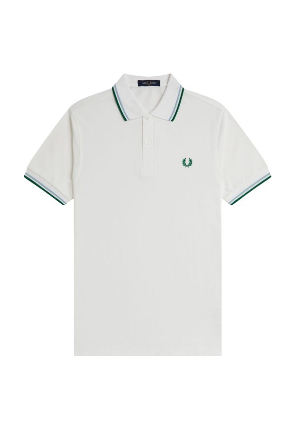 Fred Perry Slim Fit Twin Tipped Polo Snow White / Track Blue / Sport Green