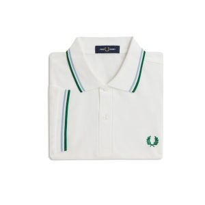 Fred Perry Slim Fit Twin Tipped Polo Snow White / Track Blue / Sport Green - Imagen 3