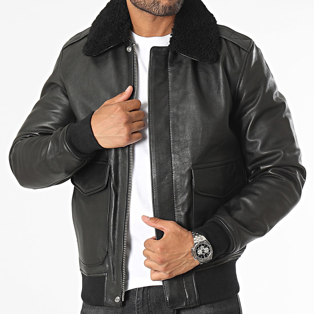 Schott A2 Leather Flight Jacket LC2412 Black - Imagen 2