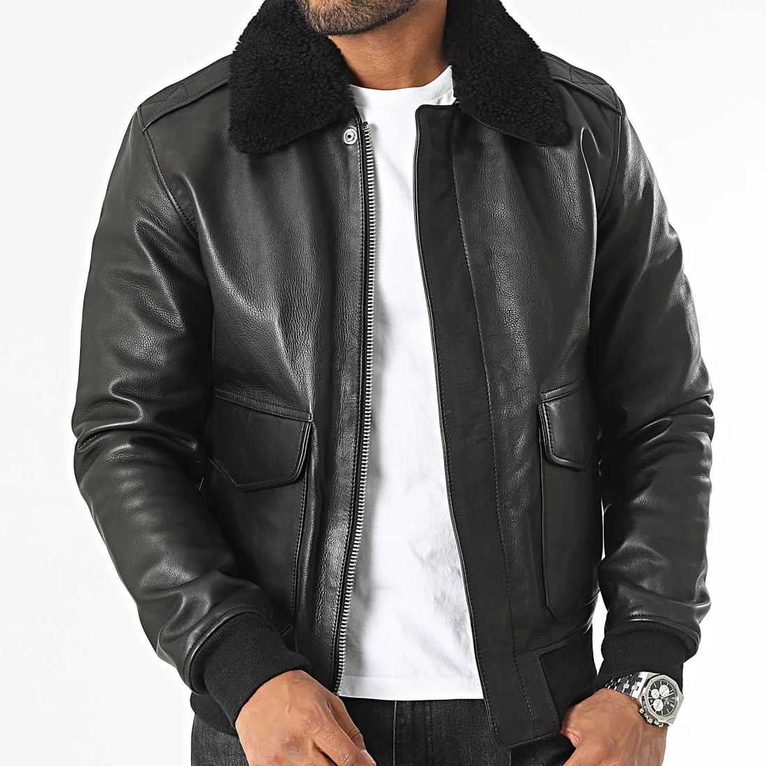 Schott A2 Leather Flight Jacket LC2412 Black - Imagen 4