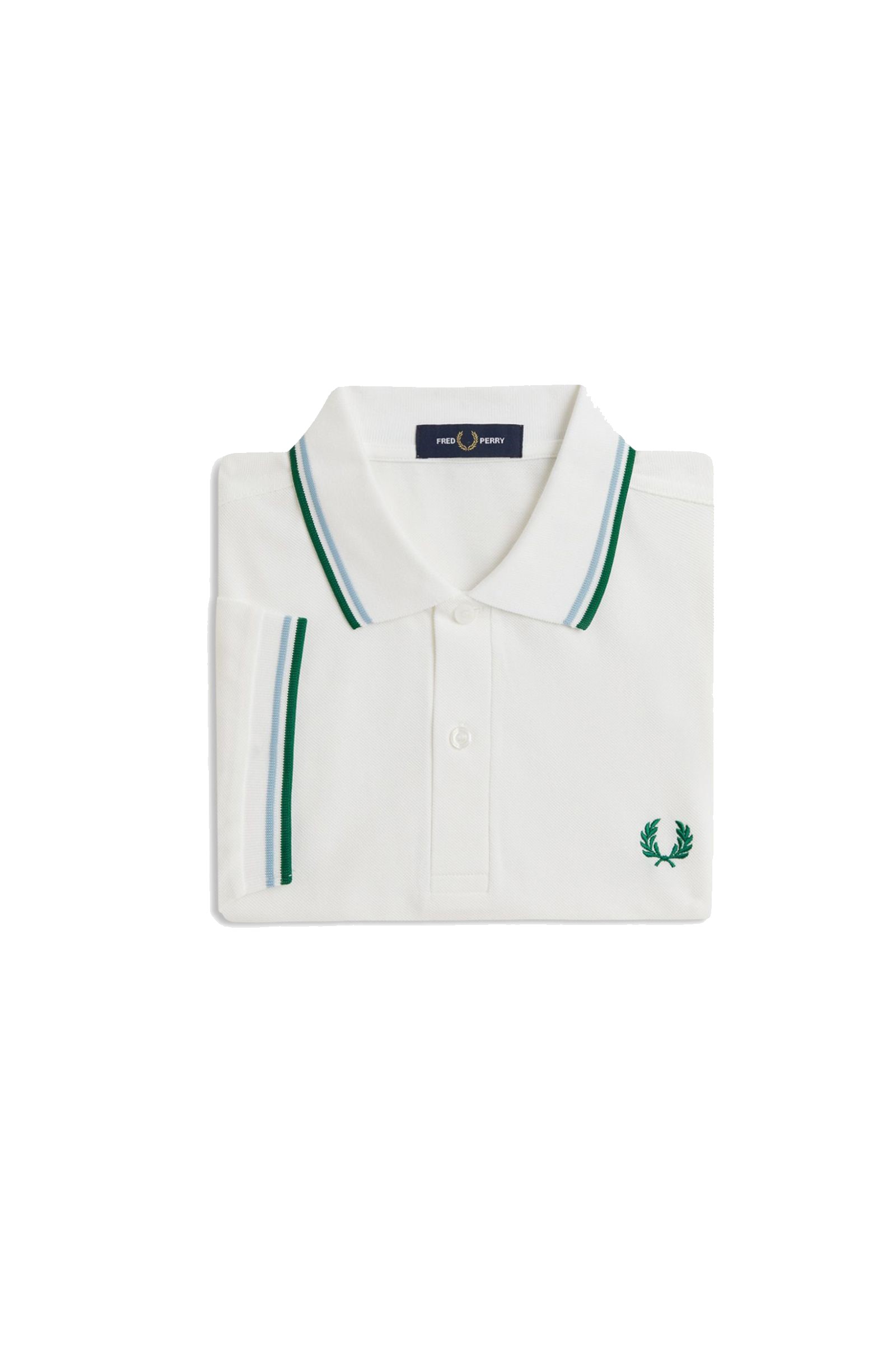 Fred Perry Slim Fit Twin Tipped Polo Snow White / Track Blue / Sport Green - Imagen 3