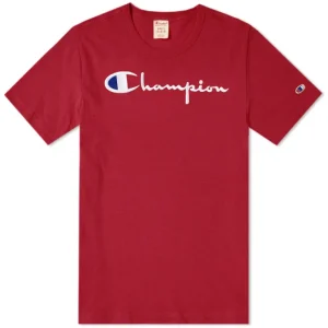 Champion Reverse Weave Script Logo T-Shirt Red