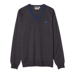 Fred Perry Reissues Merino Tipped V-Neck Jumper Grey