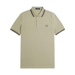 Fred Perry Slim Fit Twin Tipped Polo Warm Grey / Carrington Brick