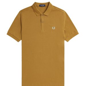 Fred Perry Slim Fit Plain Polo Dark Caramel / Silver Blue