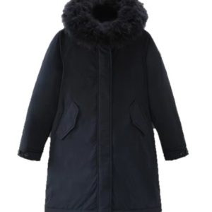 Woolrich Woman Long Parka with Cashmere Fur Melton Blue