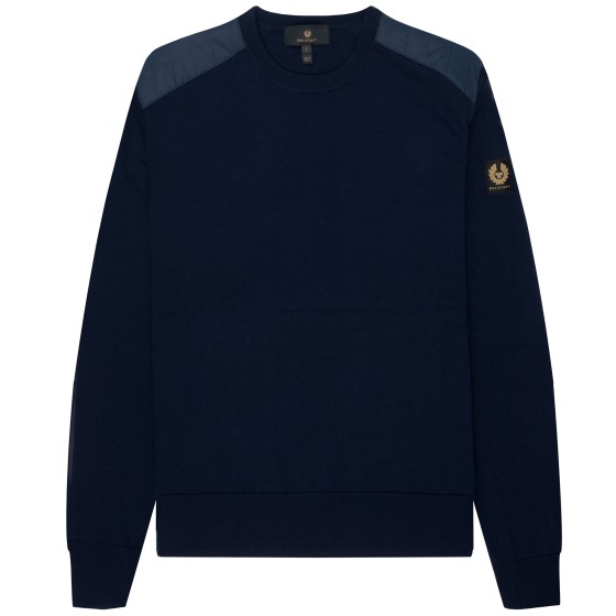 Belstaff Kerrigan Crew Neck Jumper Merino Wool Washed Navy