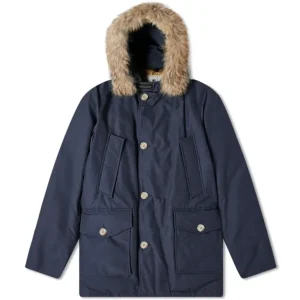Woolrich Arctic Parka in Ramar with Detachable Fur Trim Melton Blue
