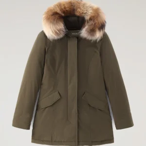 Woolrich Woman Luxury Arctic Parka with Detachable Fur Dark Green