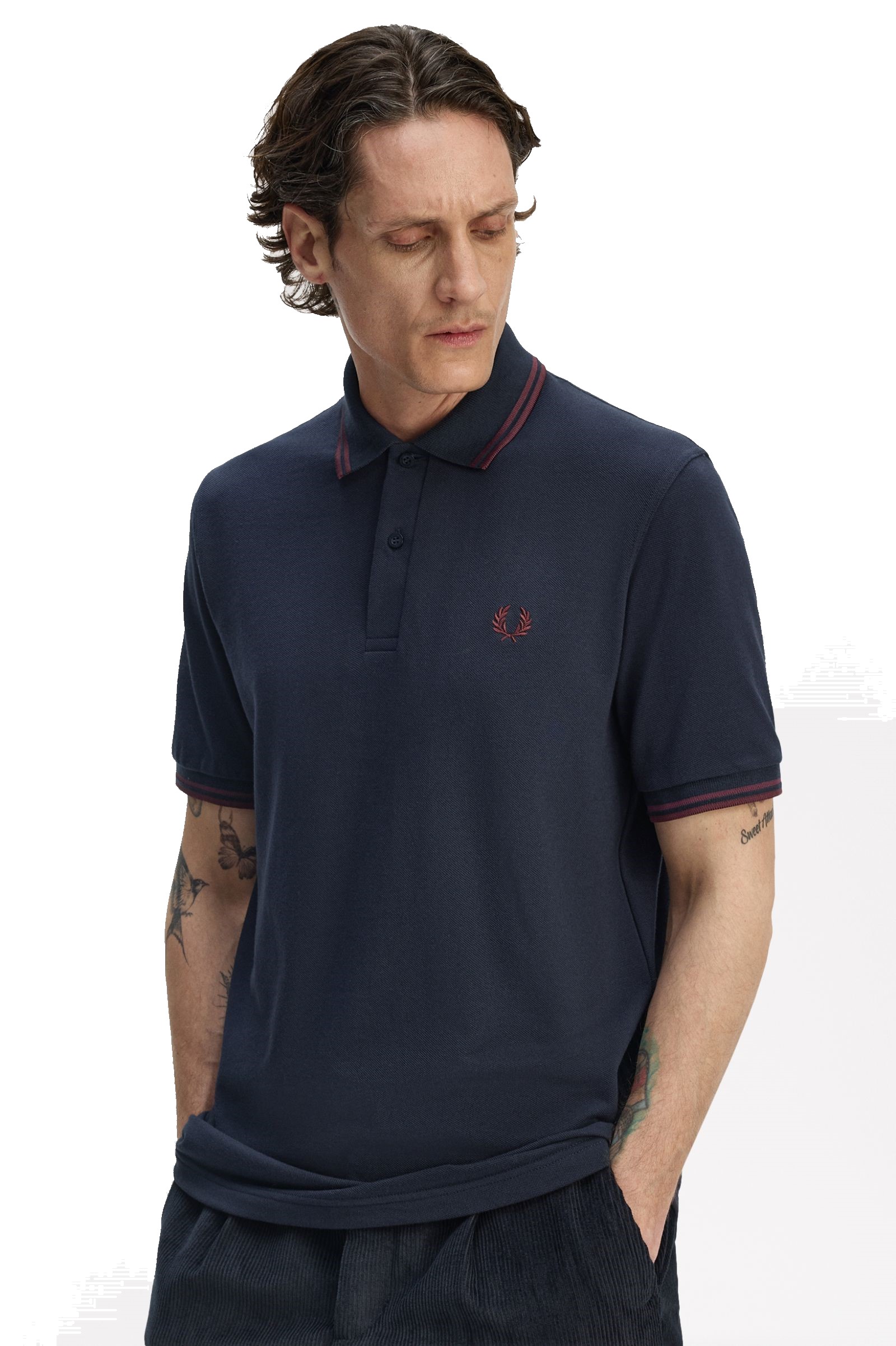 Fred Perry Reissues Original Twin Tipped Polo Navy / Oxblood - Imagen 3