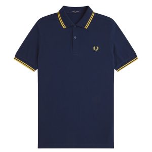 Fred Perry Slim Fit Twin Tipped Polo Tennis Blue / Lemon Barley / Lemon Barley