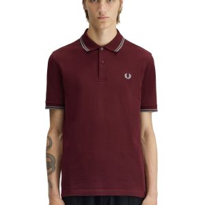 Fred Perry Slim Fit Twin Tipped Polo Oxblood / Stockport Blue / Stockport Blue