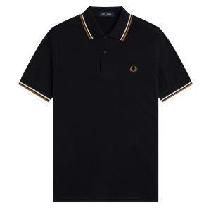 Fred Perry Slim Fit Twin Tipped Polo Black / Ecru / Dark Caramel