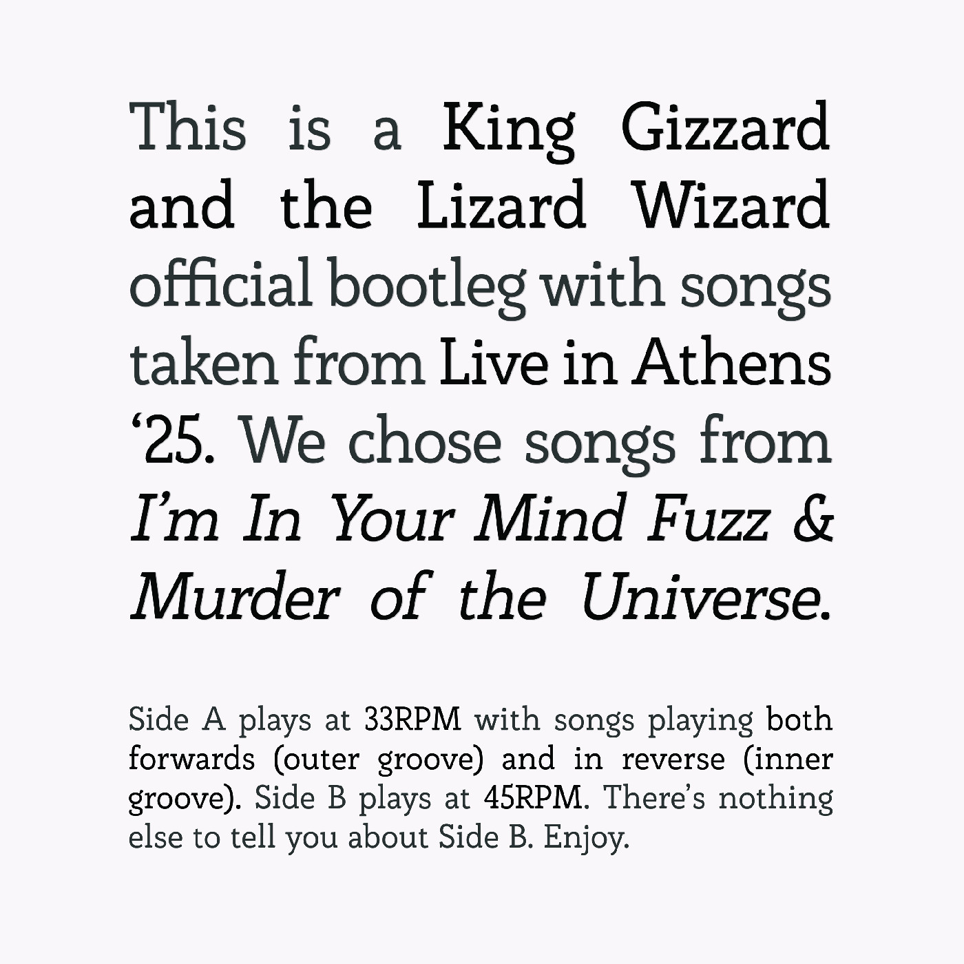 SONGS FROM I M IN YOUR MIND FUZZ AND MURDER OF THE UNIVERSE