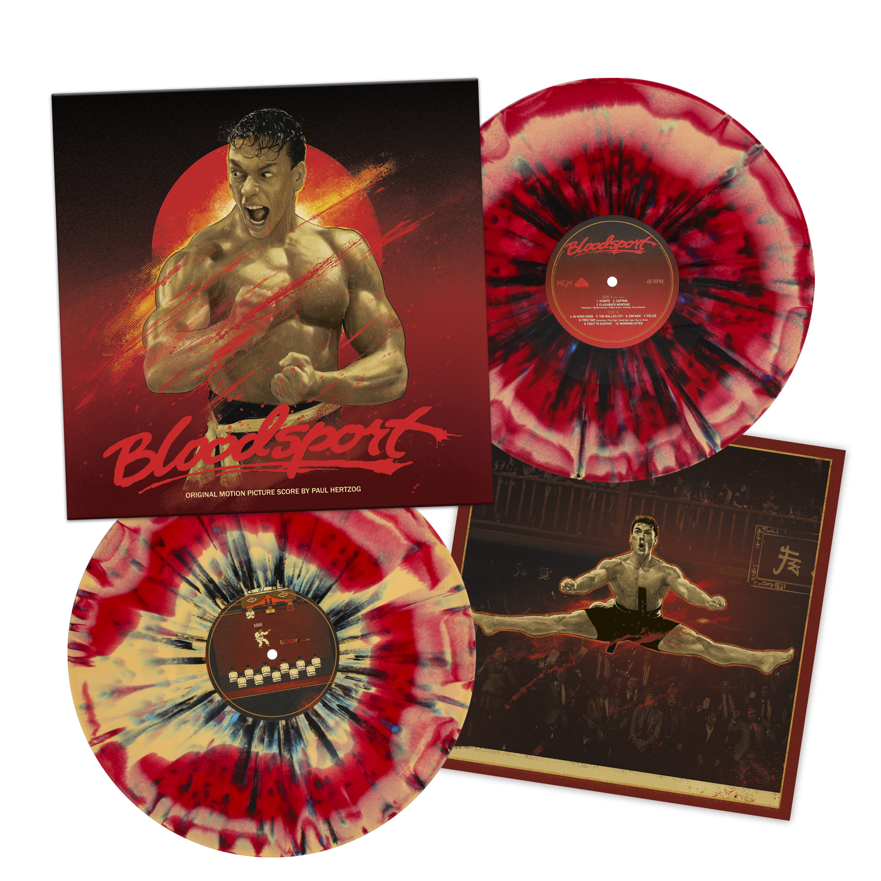 BLOODSPORT/VINYLE TOURBILLON ROUGE ET OS AVEC ECLABOUSSURES BLEUES ET NOIRES