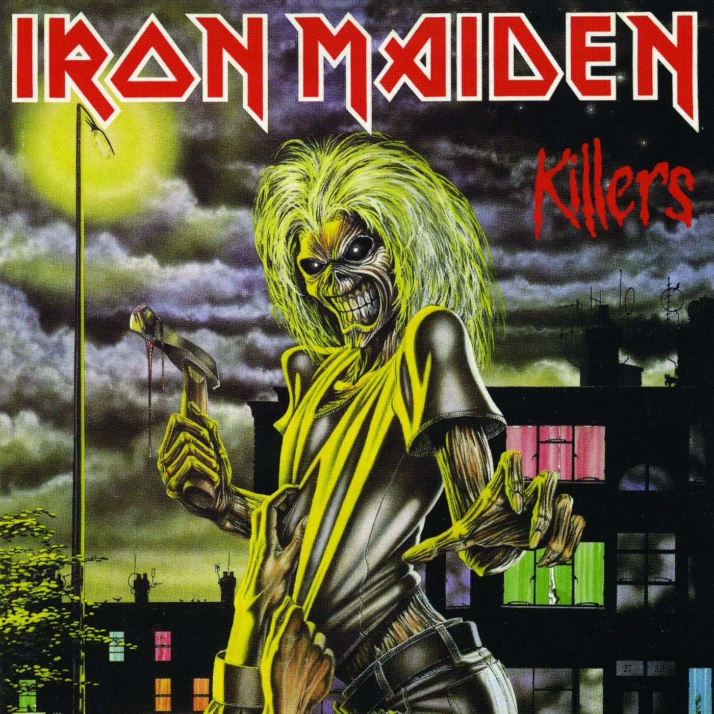 Pochette album horreur : Killers d'Iron Maiden (1981), Eddie tenant une hache ensanglantée
