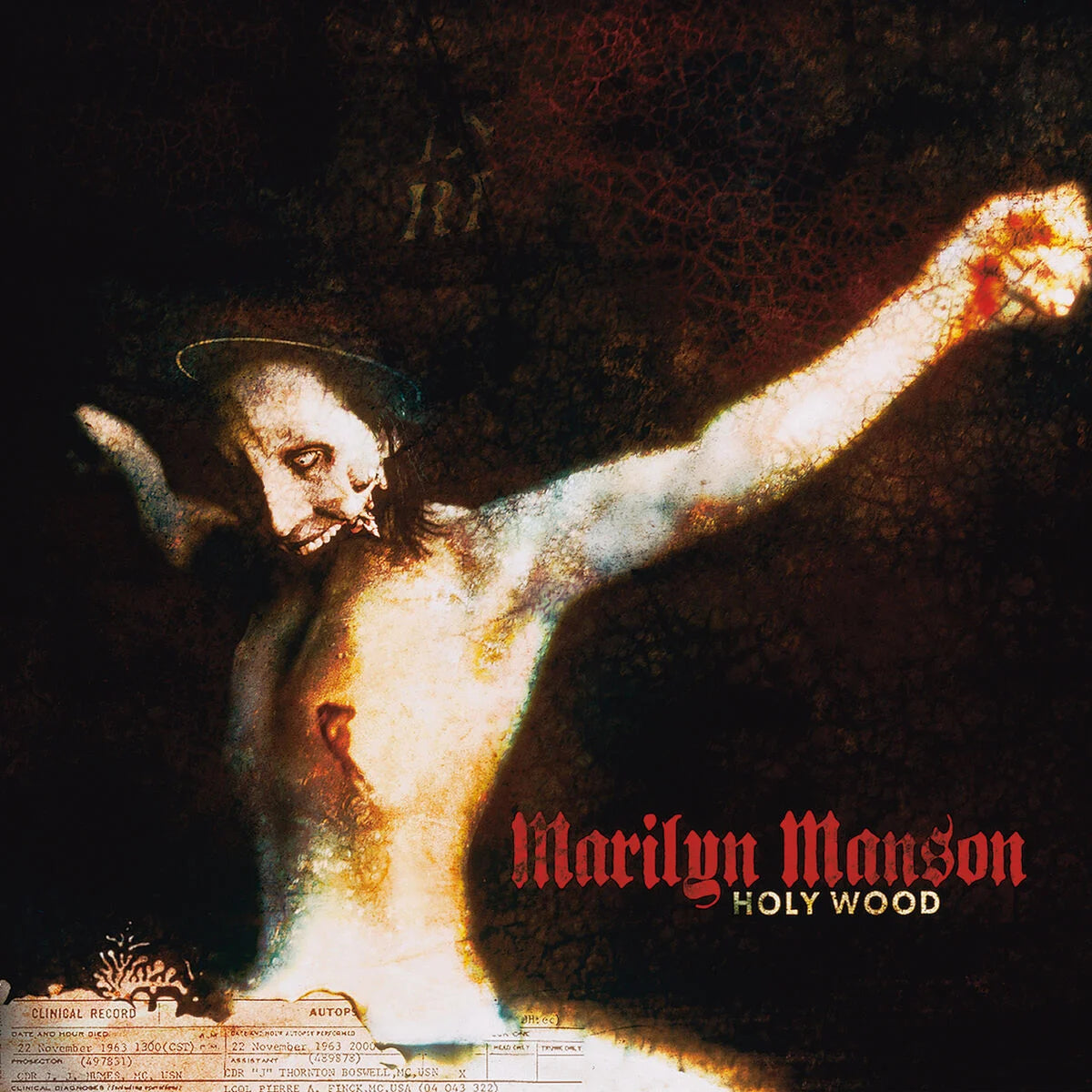 Pochette album choquante : Holy Wood de Marilyn Manson (2000), crucifié sans mâchoire inférieure