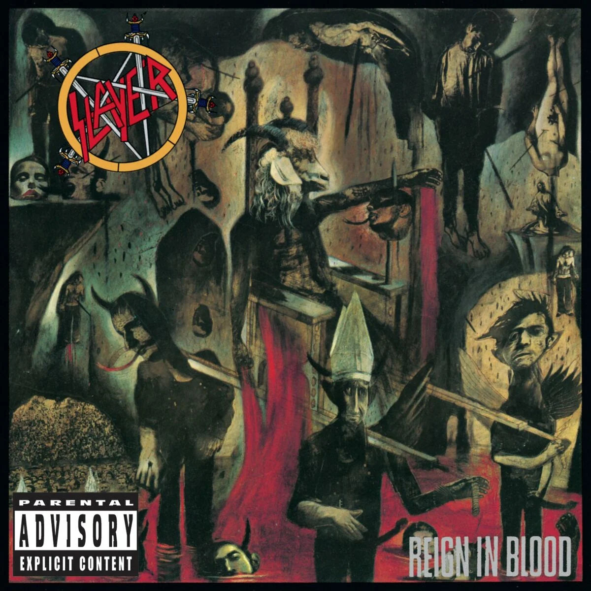 Pochette album horreur : Reign in Blood de Slayer (1986), peinte par Larry Carroll